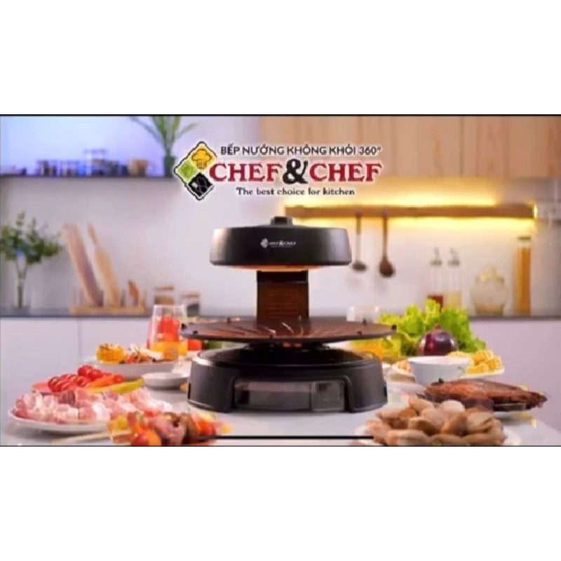 bếp nướng hồng ngoại hút khói Chef&Chef Hàn Quốc với chảo xoay 360⁰,hãng bảo hành 1 năm