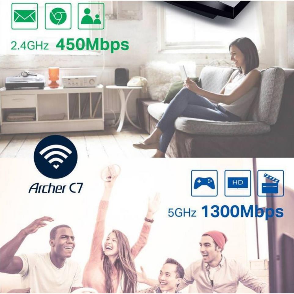 TP-Link AC 1750Mbps Gigabit 10/100/1000Mbps Bộ Phát Wi-Fi Băng tần kép - Archer C7 - Hàng Chính Hãng