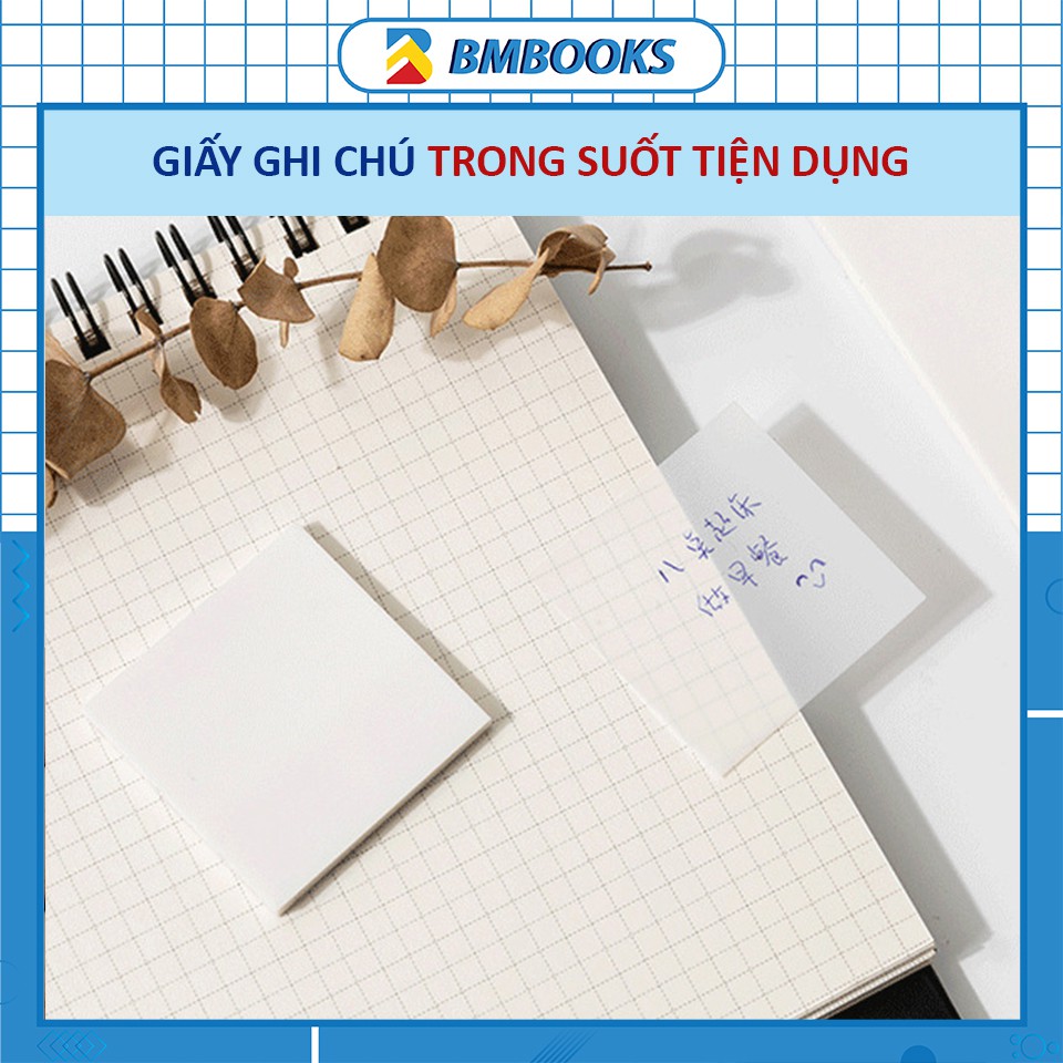 Giấy note trong suốt Basic trơn Set 50 tờ chống thấm nước dùng dán sách ghi nhớ tiện lợi BMBooks