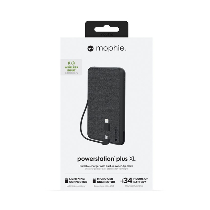 Sạc dự phòng Mophie Powerstation Plus XL Fabric 10.000mAh tích hợp cáp Lightning/Micro