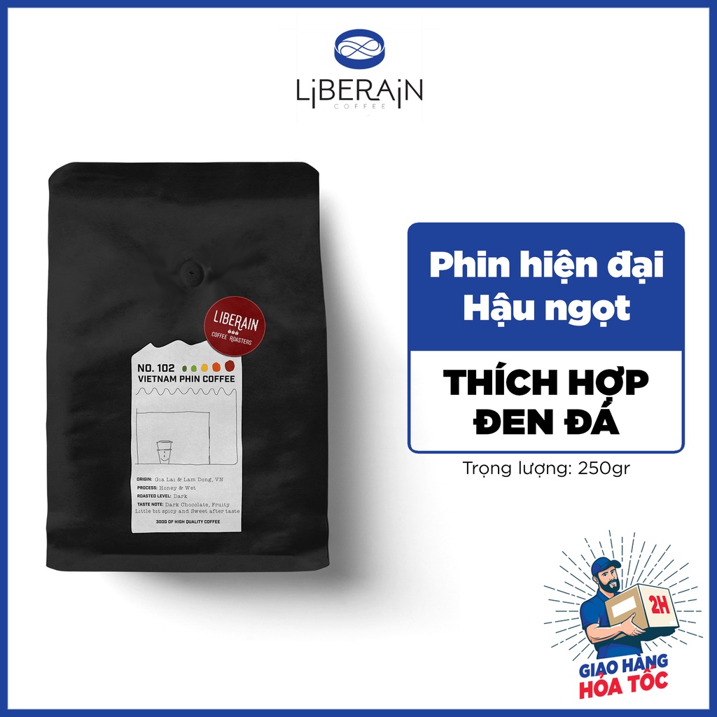 (No.102) Cà phê phin Liberain 102 - Gu vị truyền thống, vị chocolate, hậu ngọt - Cà phê nguyên chất, rang mộc, pha phin