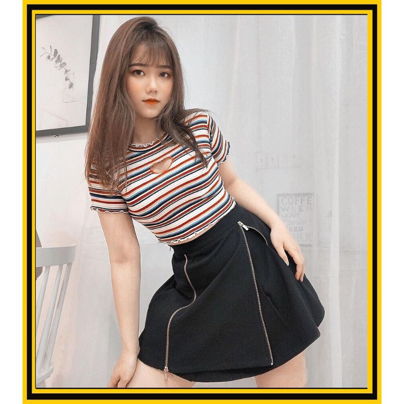 ÁO CROPTOP KHOÉT TIM SỌC NHIỀU MÀU