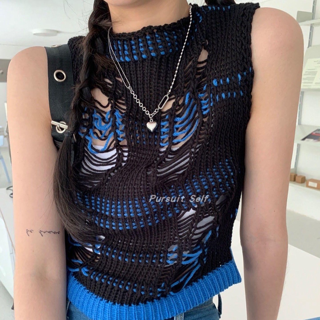 Áo Len Không Tay Thiết Kế Khoét Lỗ Phong Cách Mới Cho Nữ