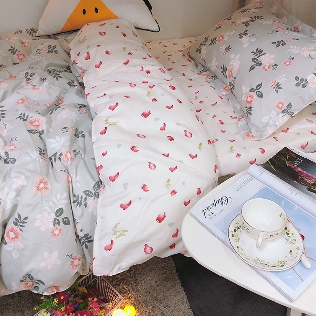 Set Chăn Ga Cotton Poly Hoa Nhí Xám Hàng Chuẩn Xuất Nhập Shinbedding.shop