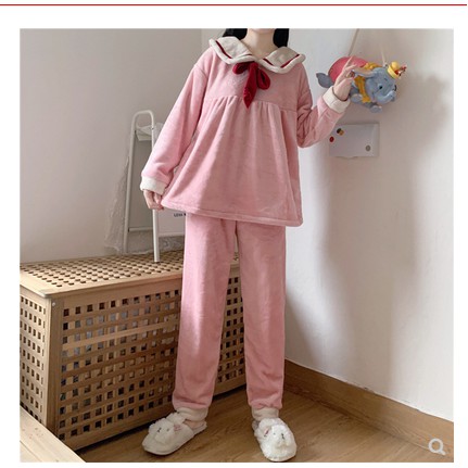 🎀FREESHIP🎀Đồ ngủ pijama nữ dài tay nơ ngọt ngào mùa đông đồ ngủ dày dặn và thoải mái