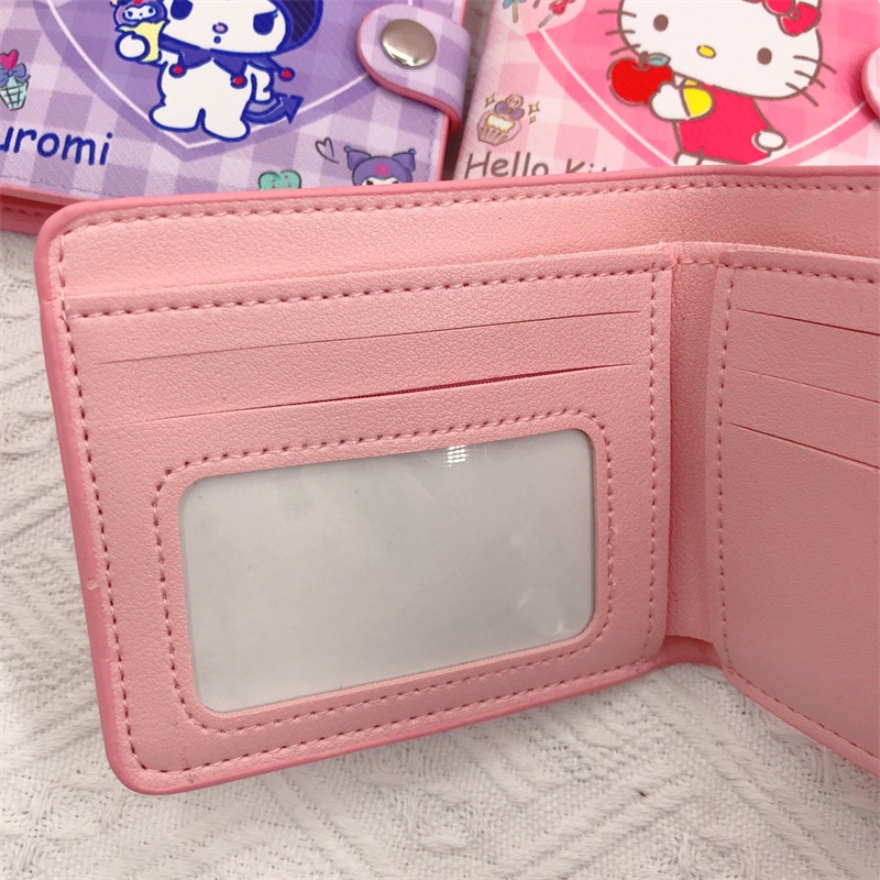 Ví Da Pu Ngắn Kira Sanrio mymelody Hello Kittykitty Kẻ Ô Tình Yêu Kurumi LittleTwinStars Có Nút Bấm Thẻ