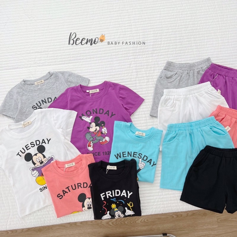 Bộ bé trai bé gái Beemo cotton in hình Micky siêu đáng yêu cho bé từ 10-23kg - 22B018