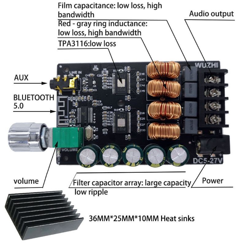 Bảng Mạch Khuếch Đại Âm Thanh Bluetooth Mini Zk-1002 Hifi 5.0 Tpa3116