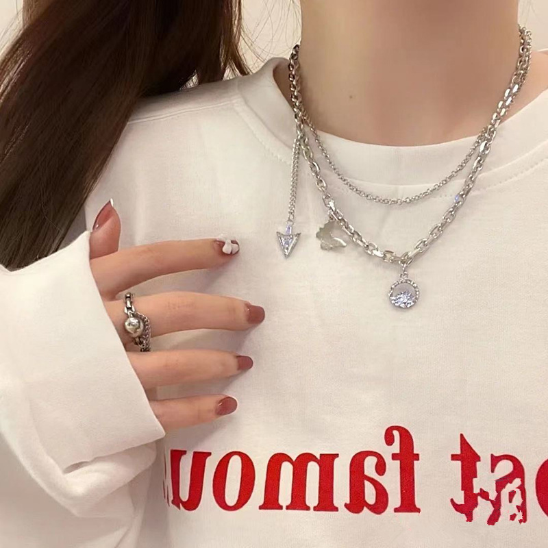 Dây chuyền thiết kế hai lớp mặt hình bướm giọt nước phong cách Hàn Quốc hip hop