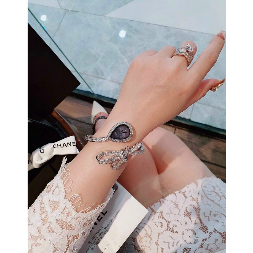 Đồng hồ đeo tay nữ, đồng hồ trang sức nữ AUTHENTIC Ruban họa tiết nơ đính full kim cương nhân tạo siêu cao cấp, cực sang