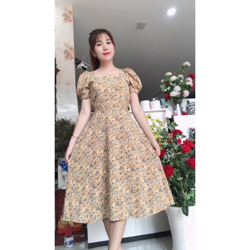 HÌNH THẬT 100% ĐẦM HOA DÁNG DÀI TAY PHỒNG