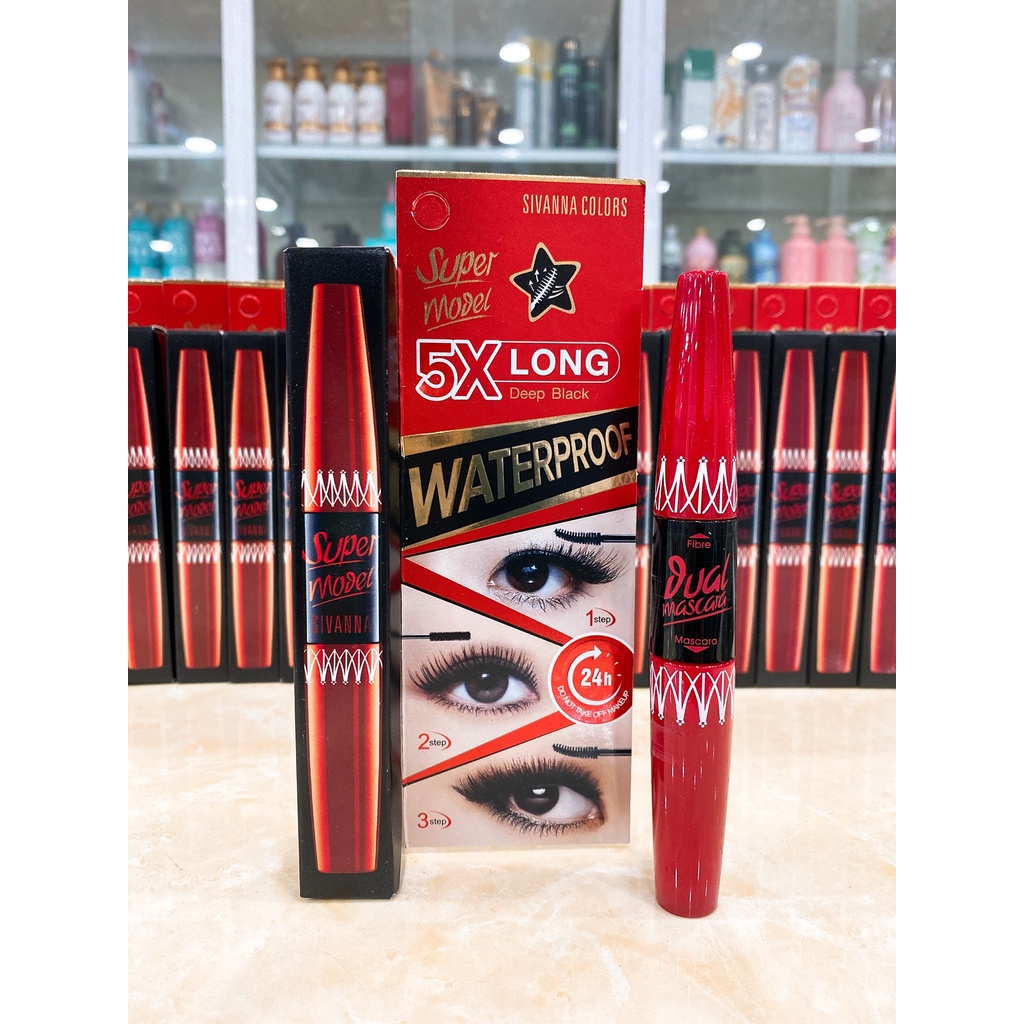 Mascara 2 Đầu Sivanna Colors Super Model 5X Long Waterproof Thái Lan