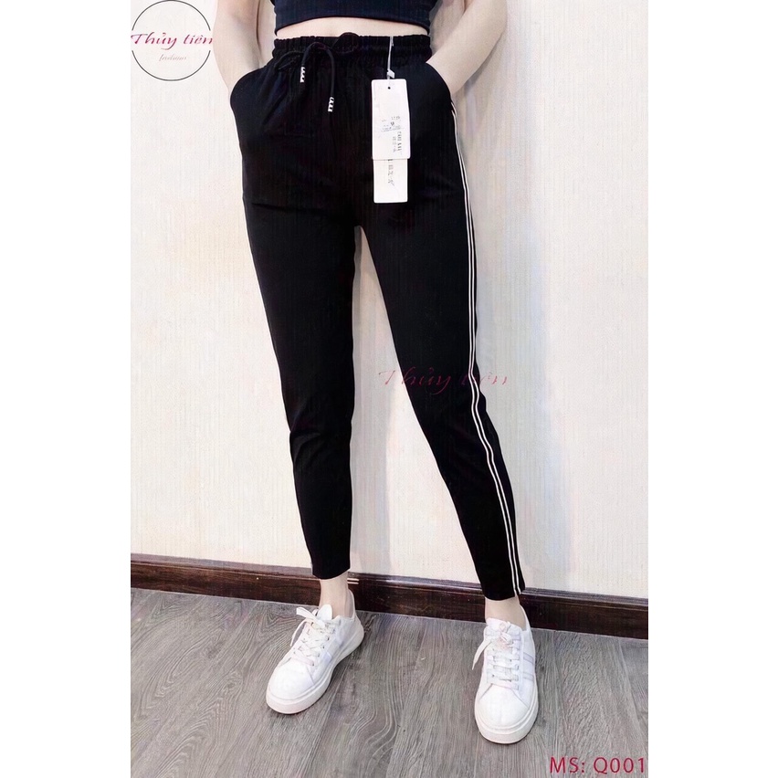 QUẦN THỂ THAO ống suông chất Umi viền -  Quần thun nữ có túi