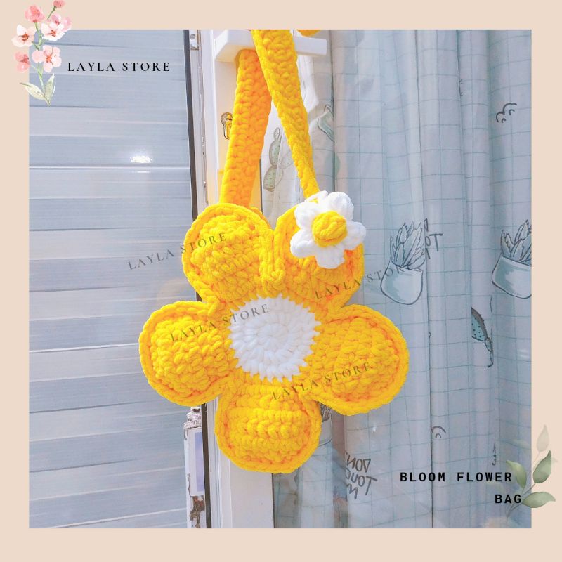 Túi len bông hoa cúc Bloom Flower Bag nhiều màu - Túi xách len handmade hot trend Layla Store
