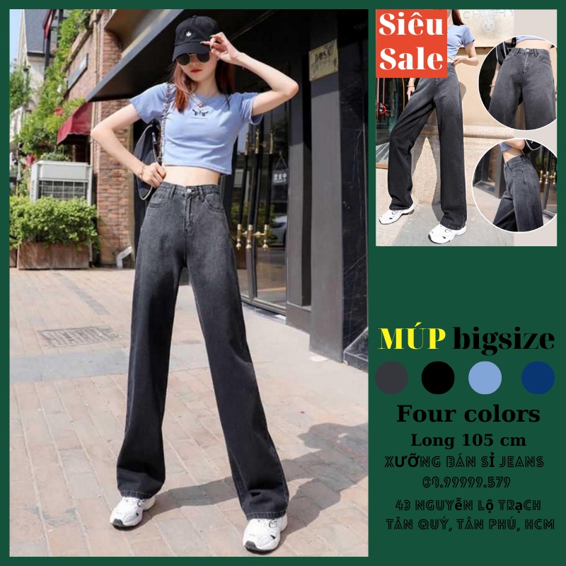 (Bigsize 30-36) Quần Cotton Ống Rộng, Quần Jean Lưng Cao, Quần Suông Ombre