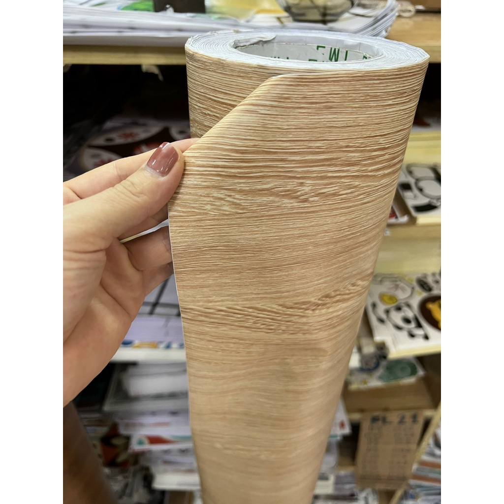 Decal dán tường giả gỗ giấy dán tường vân gỗ decor trang trí bàn tủ dán sàn nhà giả gỗ chống nước có keo sẵn khổ 1,2m