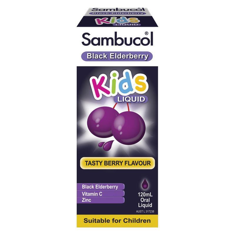 [ Mới] Siro Của Úc bổ sung Vitamin C + Kẽm cho bé Sambucol Black Elderberry Kids Liquid 120ml [ Chính Hãng 100%]