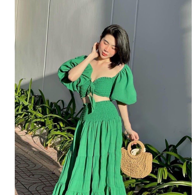 Đầm maxi đi biển cao cấp hai dây nhỏ dập ly xoắn ngực siêu đẹp