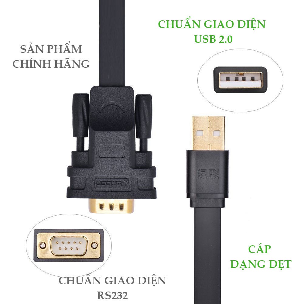 Cáp USB 2.0 sang cáp COM RS232 UGREEN CR107 20218