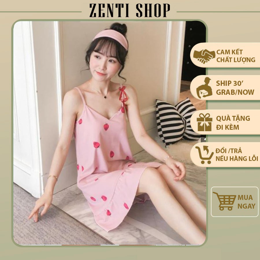 Váy Ngủ 2 Dây 💝FREESHIP Từ 50K💝 Đồ Ngủ Mặc Nhà Đẹp Dáng Dài Phom Rộng Cotton Mềm Mịn Họa Tiết Dễ Thương