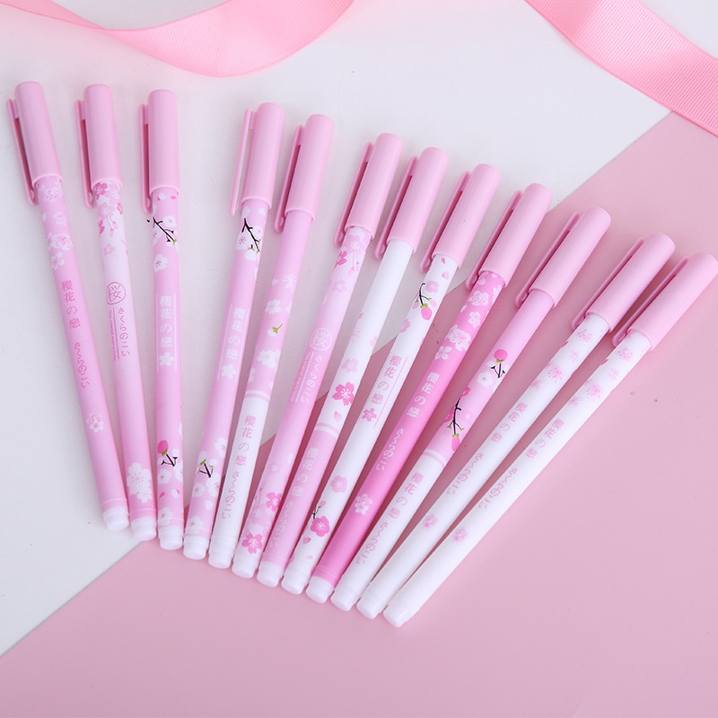 1 Cây Bút Bi Nước Mực Đen Ngòi 0.5mm Hình Hoa Anh Đào Sáng Tạo