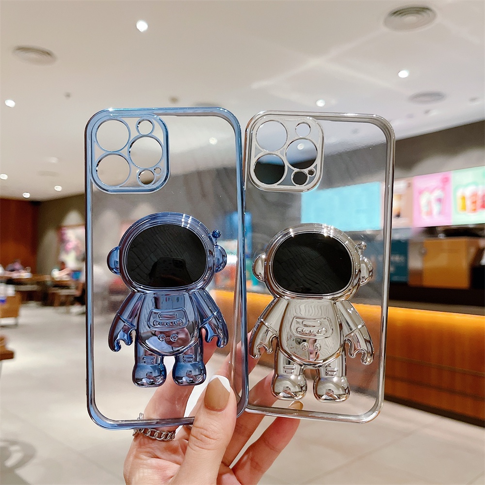 Ốp Điện Thoại Dẻo Trong Suốt Họa Tiết Phi Hành Gia Kèm Giá Đỡ Linh Hoạt Cho iPhone 13 12 11 Pro Max XS Max