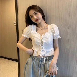 Áo Croptop nữ tay ngắn bồng dáng ôm phong cách Hàn Quốc mã QD072