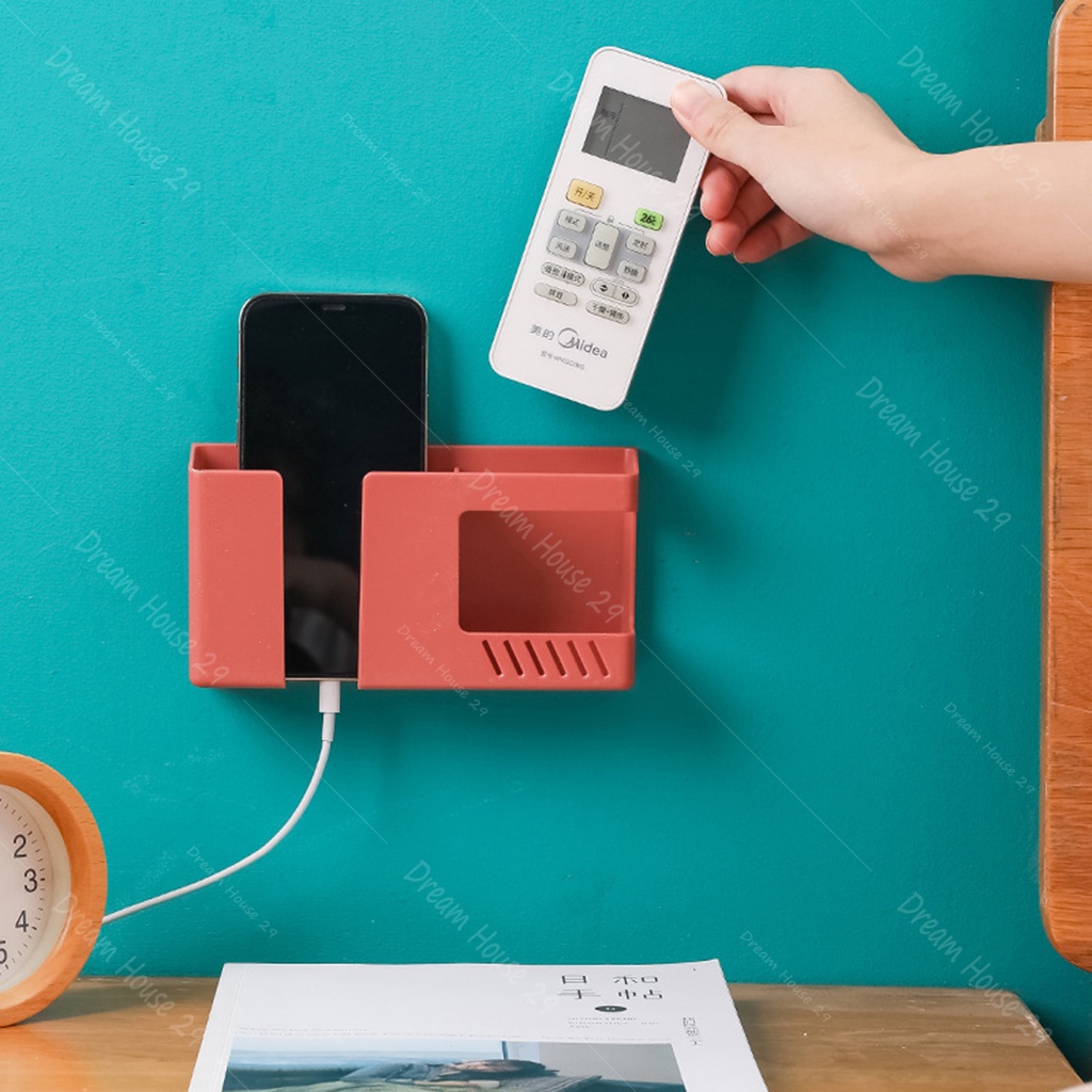 Kệ dán tường để điện thoại, điều khiển remote chất liệu nhựa cao cấp nhiều màu kích thước 17cm x 9cm