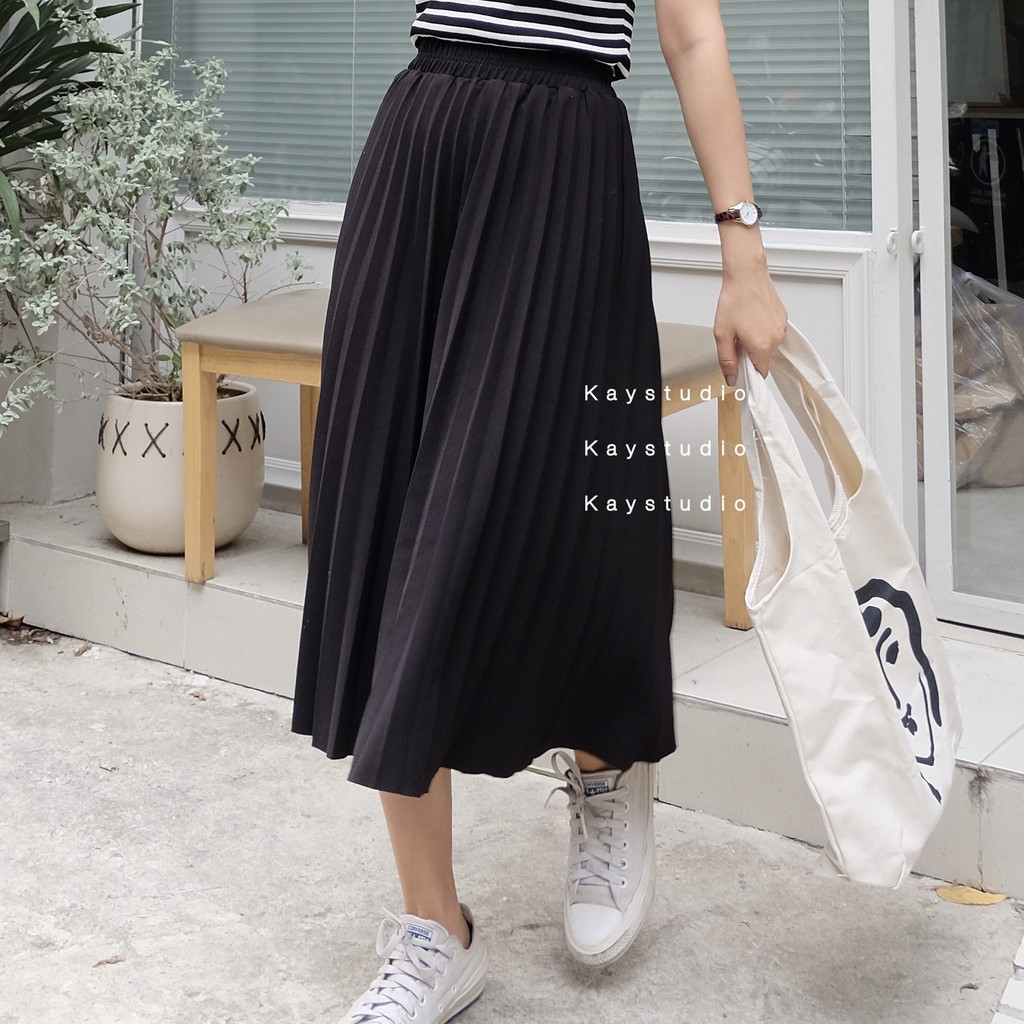 [KAYSTUDIO] CHÂN VÁY XẾP LY ĐEN - CVXLD