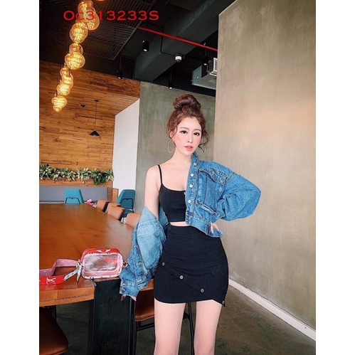 Váy Đầm nữ💕FREESHIP💕 Set thun gân áo 2 dây phối chân váy vạt nút lệch
