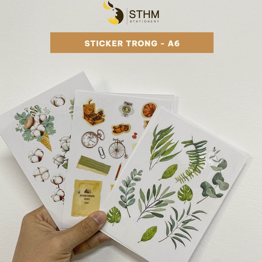 2 tờ sticker trong suốt - Vintage, Flower, Leaf - STHM stationery
