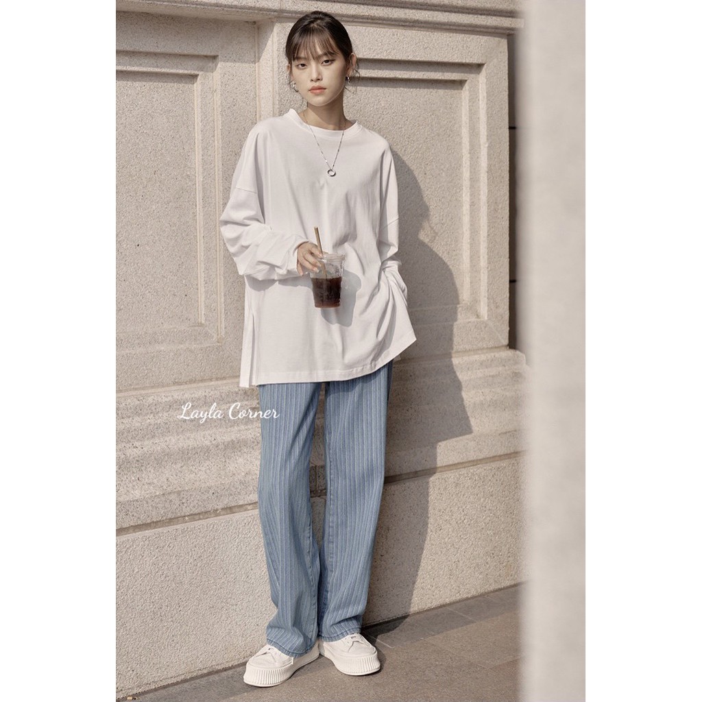 Quần ống rộng kẻ sọc lưng cao phong cách Retro cổ điển dành cho nữ 🌻