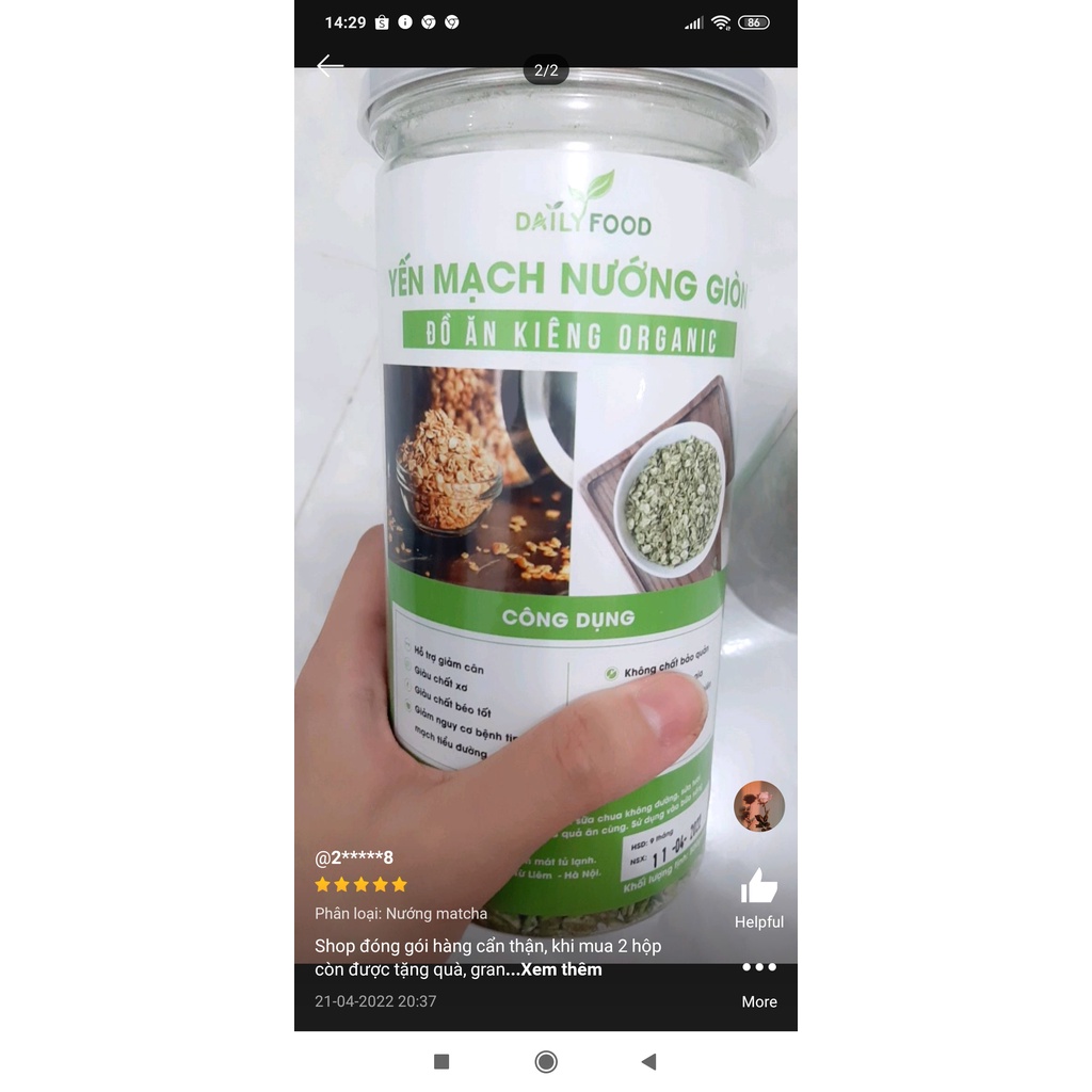 Yến mạch nuớng ăn liền gồm 3 vị mật ong, matcha, socola eatclean & healthy hộp 500gr.