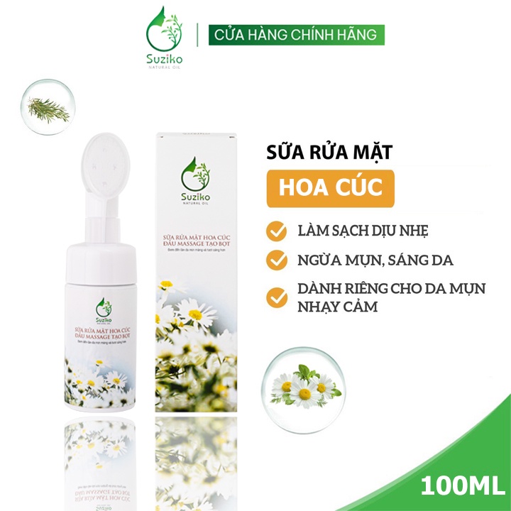 Sữa rửa mặt Trà Xanh SUZIKO giúp da sạch thoáng ngừa mụn trắng da 100ml