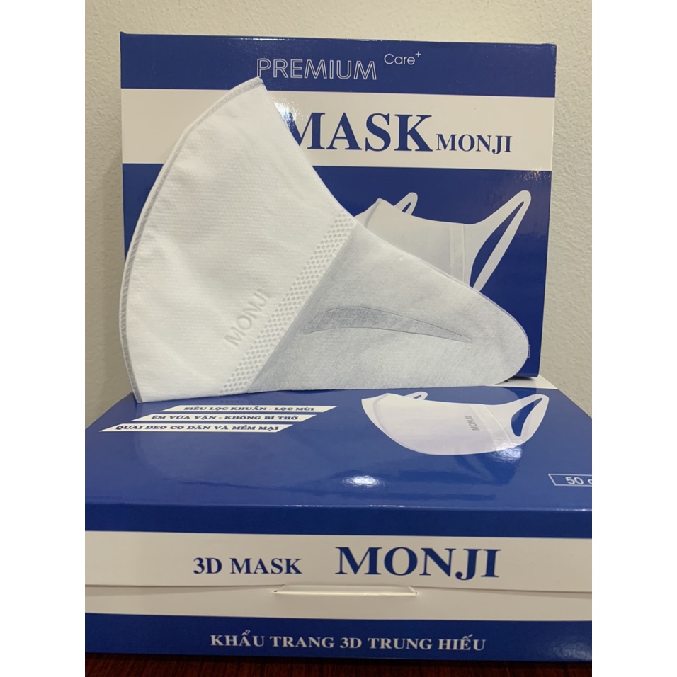 Khẩu trang 3D Monji 3 lớp kiểu dáng thời trang Hàn Quốc mềm mịn co giãn thoải mái, dễ chịu