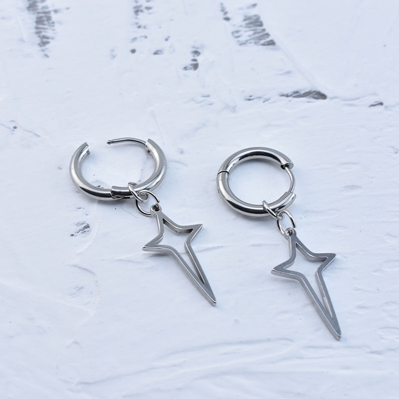 Khuyên Tai Tròn Hình Ngôi Sao Chữ Thập Unisex Gre Earing Màu Bạc Đẹp Cá Tính Chất - Khuyên Tai Thời Trang Loki Titan
