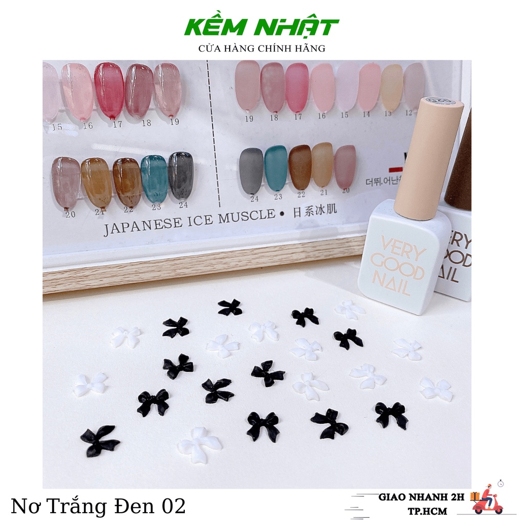 Set Charm Đính Móng Nơ Nhựa Trắng Đen