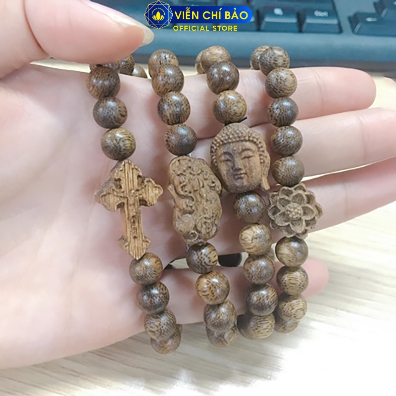 Vòng tay trầm hương Tốc 8ly mix - Phật tổ, Thánh Giá, Tỳ Hưu, Hoa Sen thời trang phụ kiện trang sức Viễn Chí Bảo V000813