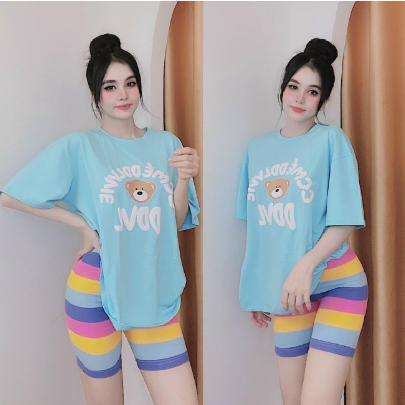 Set bộ áo thun tay lỡ form rộng kèm quần sắc màu siêu hot