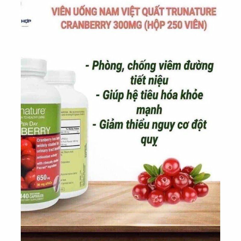 [11/2023] Viên uống hỗ trợ đường tiết niệu, tiêu hoá Trunature Cranberry 650mg 140 viên