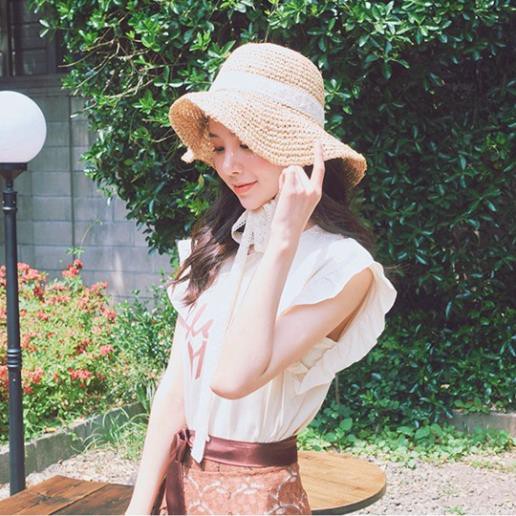 Mũ Cói Mềm Phối Ruy Băng Thắt Nơ Phong Cách Tiểu Thư Xinh Xắn Đi Biển mùa hè