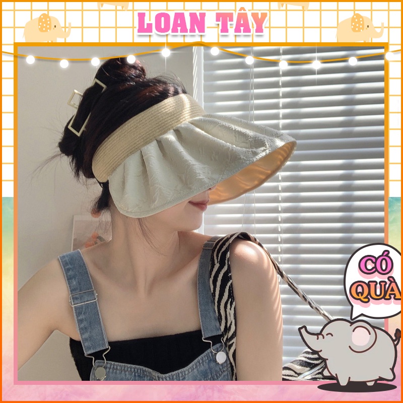 Nón Cói Đi Biển Vành Rộng Hở Đầu Vải Hoa Văn 2 Mặt L2137