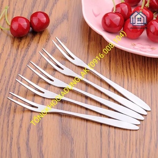 Nĩa xiên hoa quả, đồ ăn bằng inox loại 2 mũi (cb)