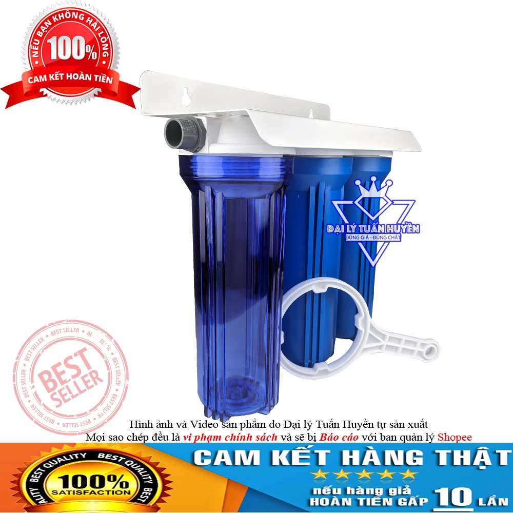 Trọn bộ 3 cốc lọc nước thô chặn đầu nguồn dài 10 inch ren 21