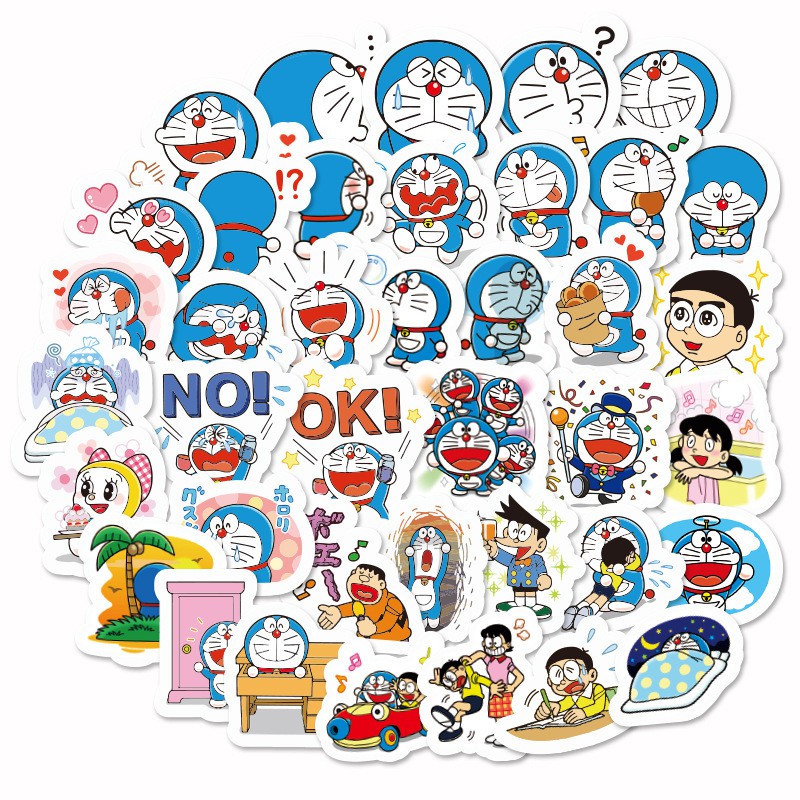 Set 40 Miếng Dán Trang Trí Chống Thấm Nước Hình Doraemon Dễ Thương