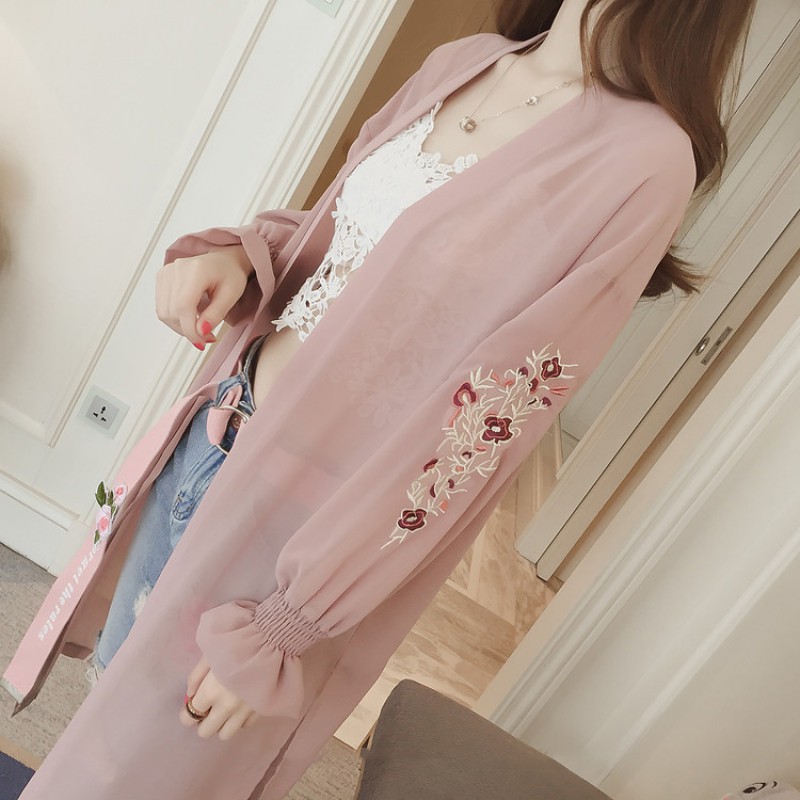 Áo khoác voan màu trơn dáng dài xinh xắn cho nữ | BigBuy360 - bigbuy360.vn