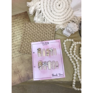 nailbox móng úp móng giả thạch nude nơ đá
