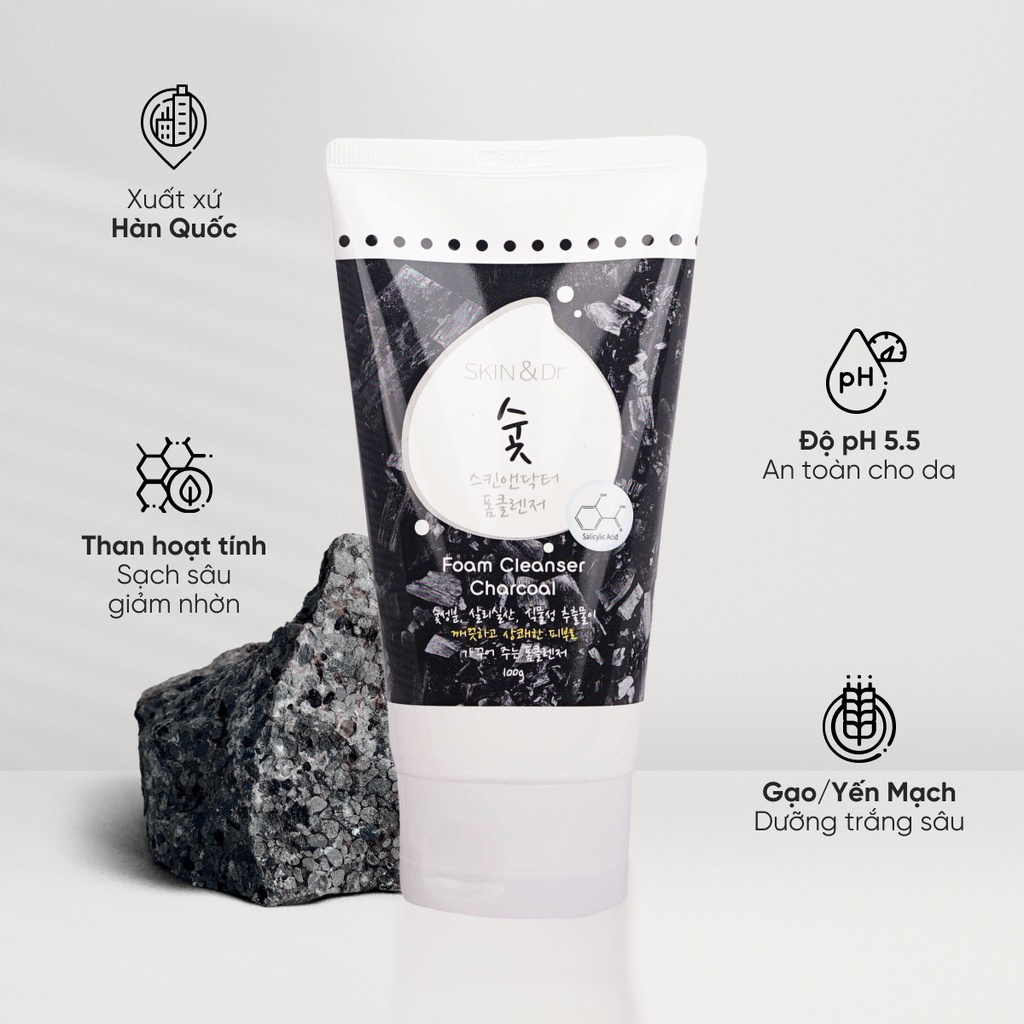 Sữa Rửa Mặt Cho Nam Skin&amp;Dr Than Hoạt Tính 100g - Trắng da kiềm dầu