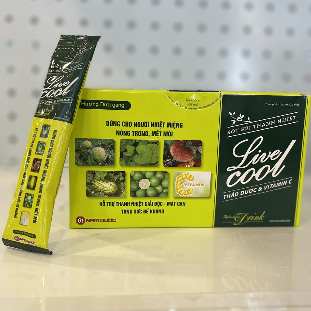 Bột sủi thanh nhiệt Livecool Nam Dược hỗ trợ thanh nhiệt, mát gan hương dưa gang  hộp 10 gói