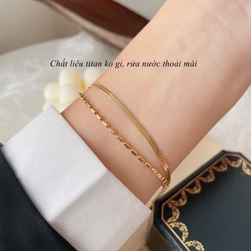 Vòng tay nữ chất liệu titan không gỉ, lắc tay titan thiết kế 2 lớp phong cách thời trang thanh lịch tao nhã